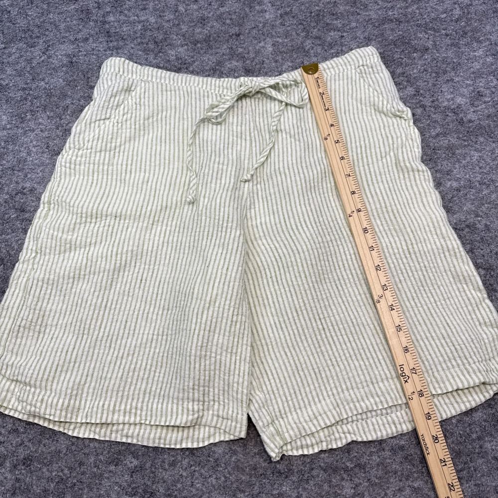 Flax linen shorts women's S 6-10 green stripe Bermuda pockets lagenlook NWOT - Picture 5 of 11